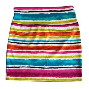 LABANGA Akira Striped Stretch Tube Skirt, Size Large, Watercolor Bright Stripes